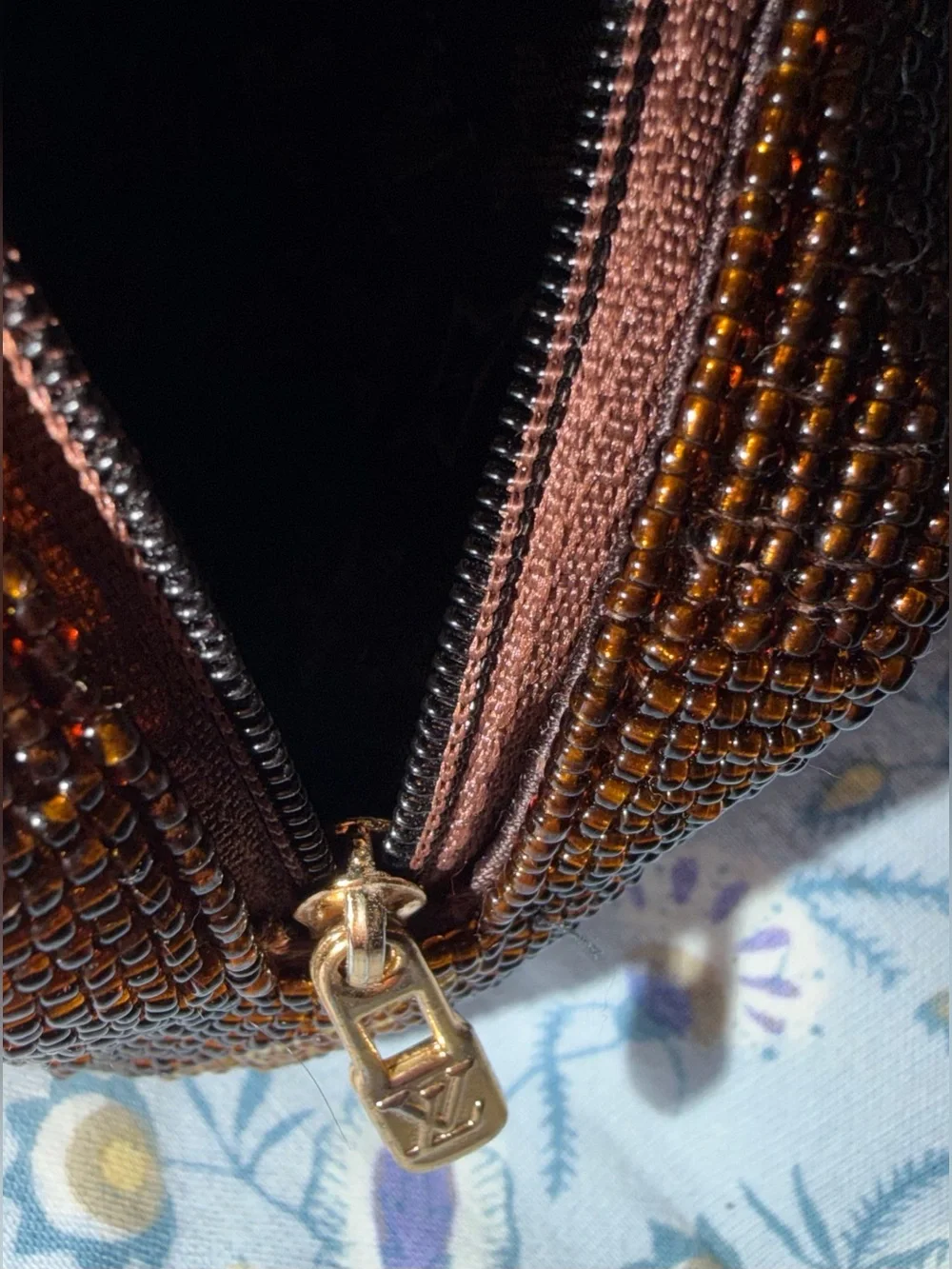 Louis Vuitton purse satchel make up case. Beaded beautifully with strap and gold